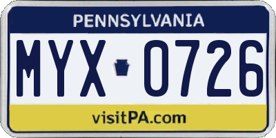 PA license plate MYX0726
