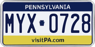 PA license plate MYX0728