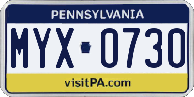 PA license plate MYX0730