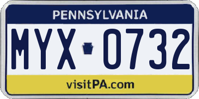 PA license plate MYX0732