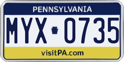 PA license plate MYX0735