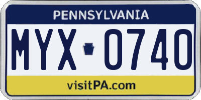 PA license plate MYX0740
