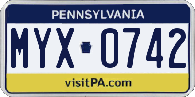 PA license plate MYX0742