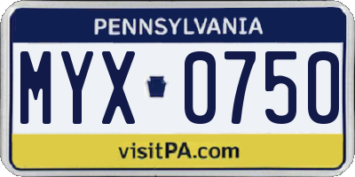 PA license plate MYX0750