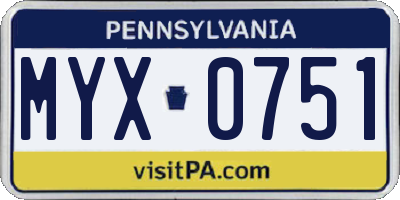 PA license plate MYX0751