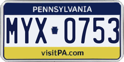 PA license plate MYX0753