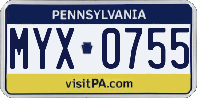 PA license plate MYX0755