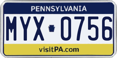 PA license plate MYX0756