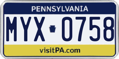 PA license plate MYX0758