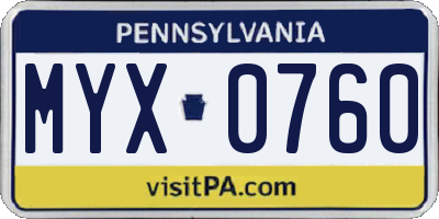 PA license plate MYX0760