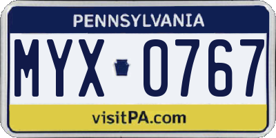 PA license plate MYX0767