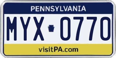 PA license plate MYX0770