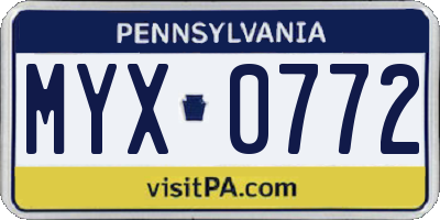 PA license plate MYX0772