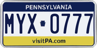 PA license plate MYX0777