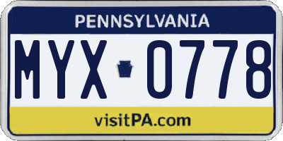 PA license plate MYX0778