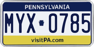 PA license plate MYX0785
