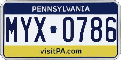 PA license plate MYX0786