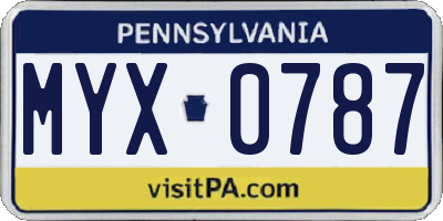 PA license plate MYX0787