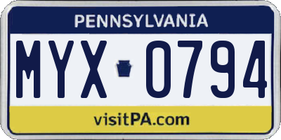 PA license plate MYX0794
