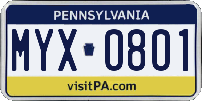 PA license plate MYX0801