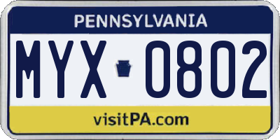 PA license plate MYX0802