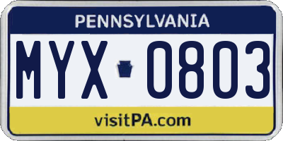 PA license plate MYX0803
