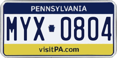 PA license plate MYX0804
