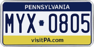 PA license plate MYX0805