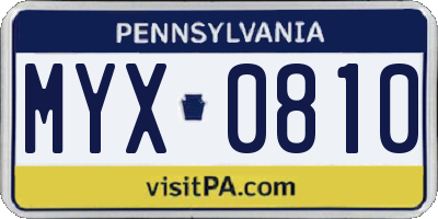 PA license plate MYX0810