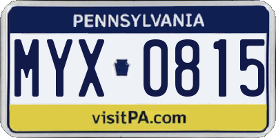 PA license plate MYX0815