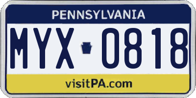PA license plate MYX0818