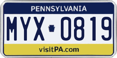 PA license plate MYX0819