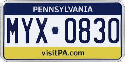 PA license plate MYX0830
