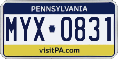 PA license plate MYX0831