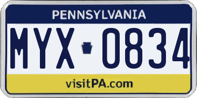 PA license plate MYX0834