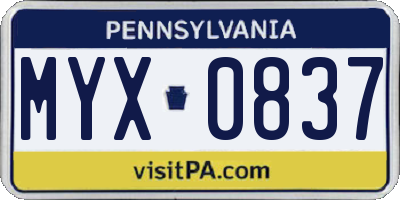 PA license plate MYX0837
