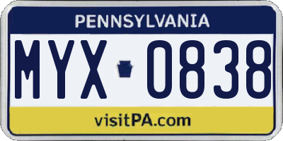 PA license plate MYX0838
