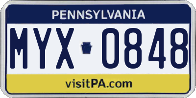 PA license plate MYX0848