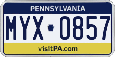 PA license plate MYX0857