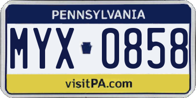 PA license plate MYX0858