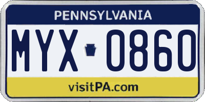PA license plate MYX0860
