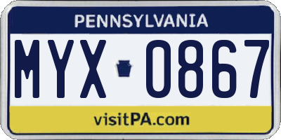 PA license plate MYX0867