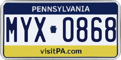 PA license plate MYX0868