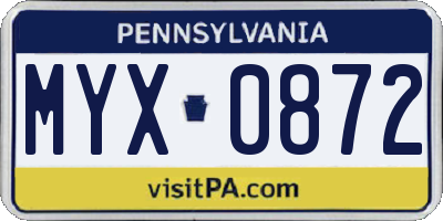 PA license plate MYX0872