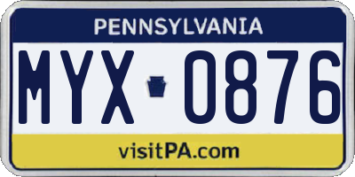 PA license plate MYX0876