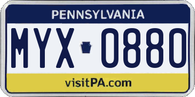 PA license plate MYX0880