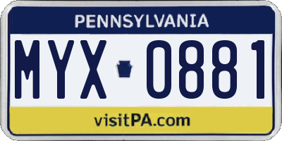 PA license plate MYX0881