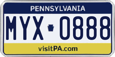PA license plate MYX0888