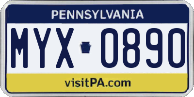 PA license plate MYX0890