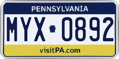 PA license plate MYX0892